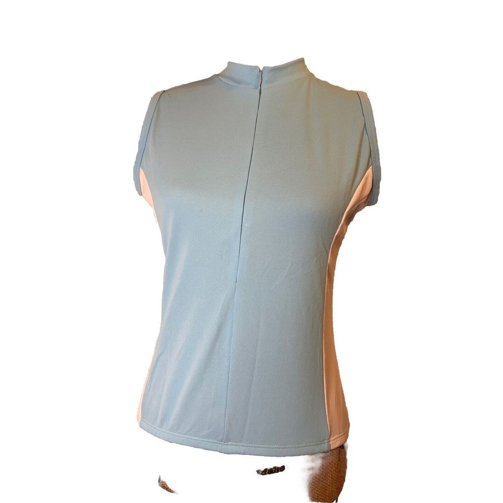 Trek USA‎ Women's Cycling Jersey Small Sleeveless Blue And White Full Zip